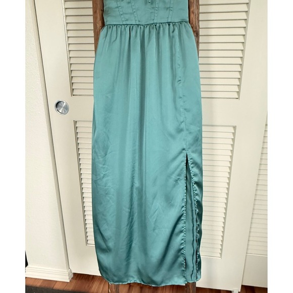 Slip Dress Green Midi Dress with Slit  Size S - Picture 6 of 6